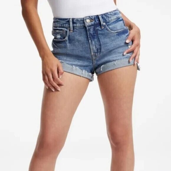 Good American Good Curves Women's Plus Size 26 Distressed Denim Jean Shorts NWT - Picture 1 of 14